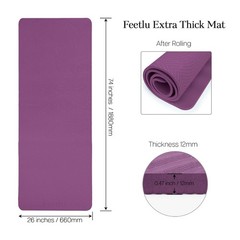 Extra Thick 12mm Exercise Mat – 74″L x 26″W Inch, Non-Slip, Joint-Friendly & …