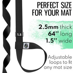 TECEUM Yoga Mat Strap – Black & 30+ Colors – Adjustable 64 IN,