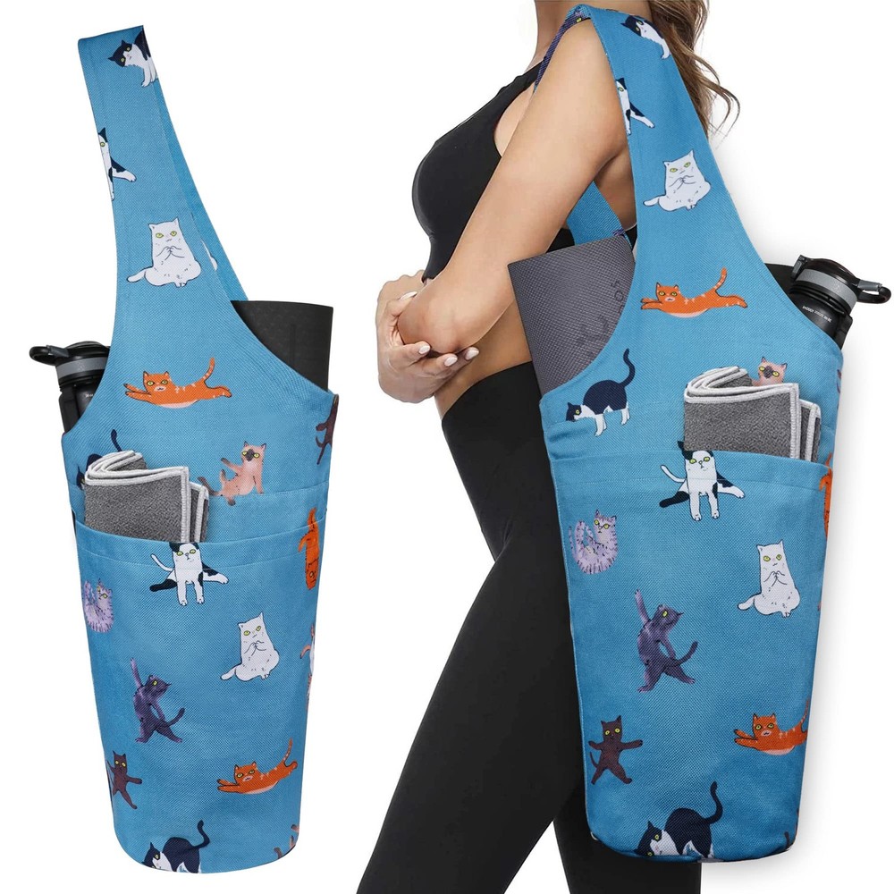 Yoga Mat Bag Long Tote With Pockets Holder Carrier For Most Size Exercise Mats
