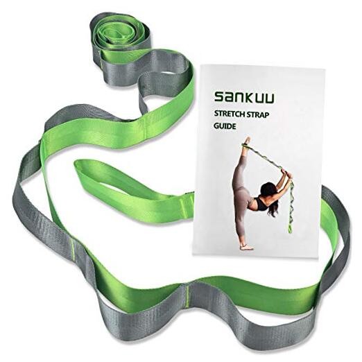 Yoga Straps Stretching Strap with 12 Loops Workout Poster, Straps Green+Grey