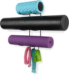 Guru Yoga Mat Holder Wall Mount with 3 Hooks for Hanging Yoga Strap, Resistance