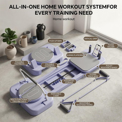 Foldable Pilates Reformer with Resistance Bands for Home Full Body Workout