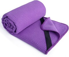 POLYTE Microfiber Hot Yoga Towel Mat with Non-Slip Silicone 24×72 in, Purple