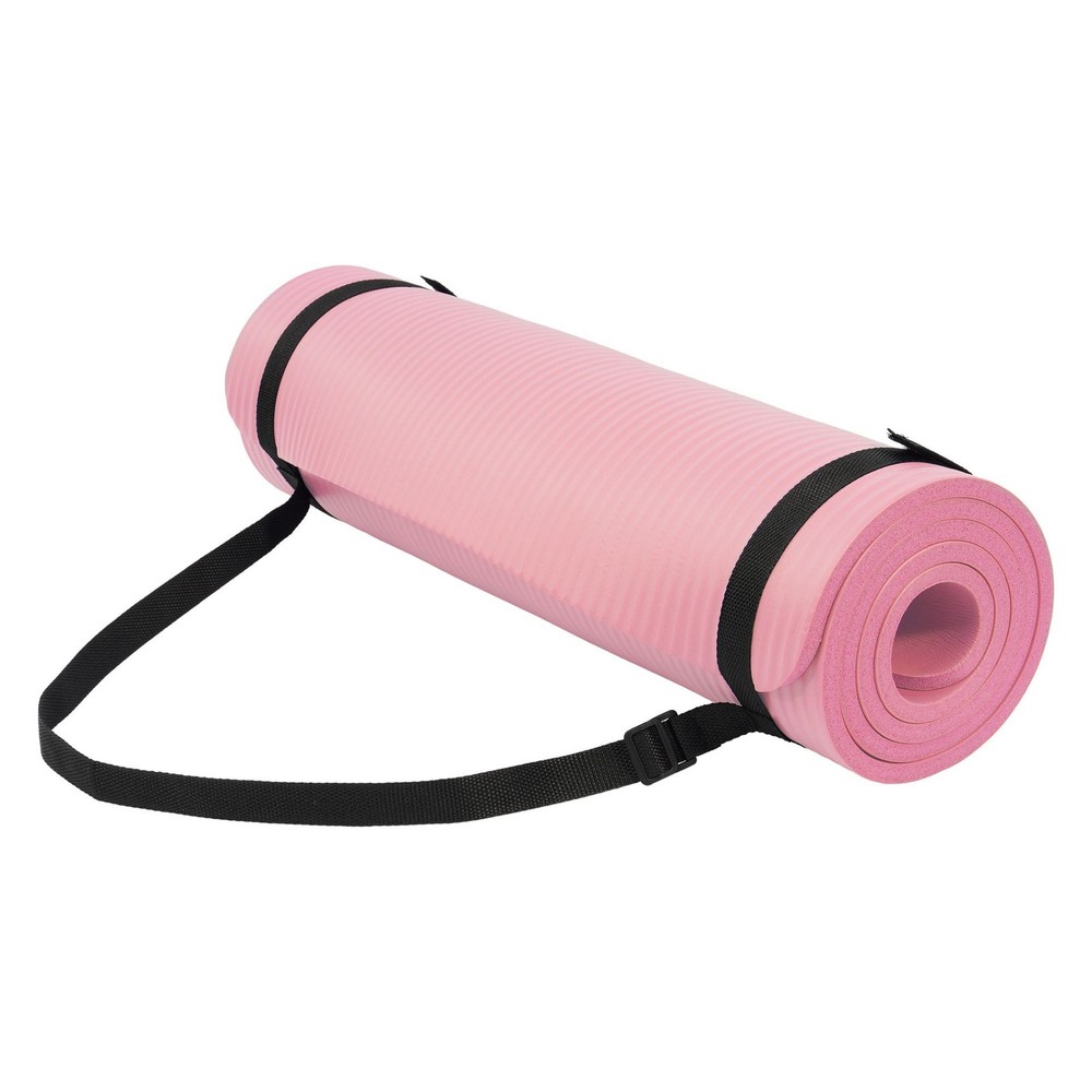 Fitvids 1/2″ Thick High Density Exercise Yoga Mat, Carrying Strap, Pink (Used)