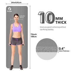 Gruper Thick Yoga Mat Non Slip, Large Size 72″ L x 72 x 24 x 0.4 inches, Grey