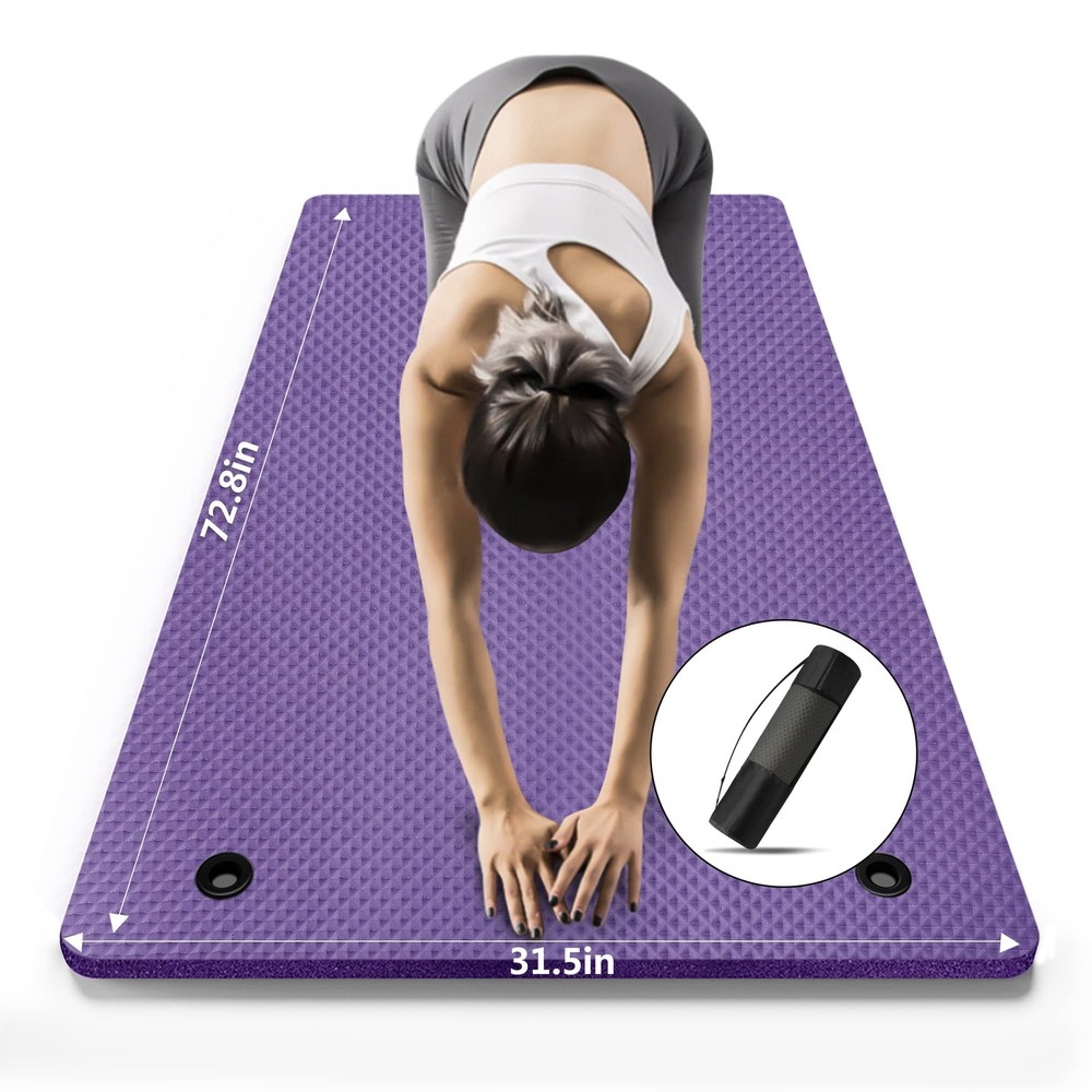 LFS Yoga Mat 72.8″ x 31.5″ x 2/5 inch Thick With Strap and Bag, 10mm, Purple