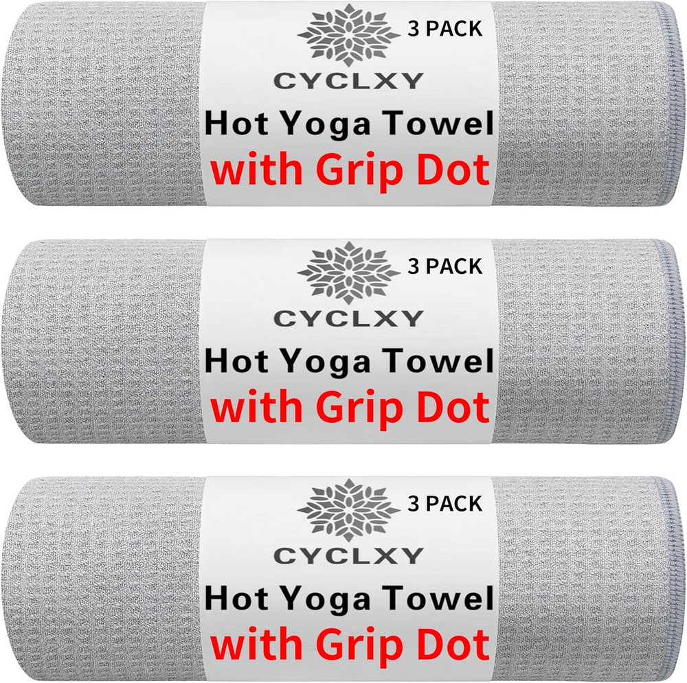 3 Pack Yoga Mat Towels with Grip Dot, Hot Yoga Towel Non Slip Yoga Mat Towel Non