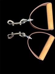 Pilates- Leather Classic wooden swivel grip leather rope Handle 1 Set Only.