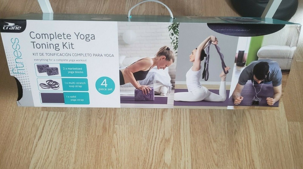 4pcs Yoga Set complete starter kit in purple, workout yoga blocks, strap, mat
