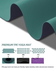 COOLMOON Yoga Mat Non Slip, Anti-Tear 1/4 Thick TPE Mats for HE-GREEN