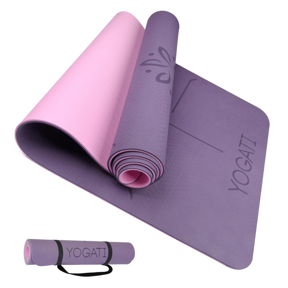 Yoga Mat with Alignment Lines. Exercise mat with carry strap. Pilates mats fo…