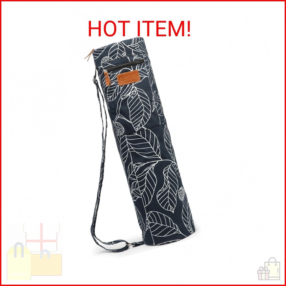 ELENTURE Canvas Yoga Mat Bag with Adjustable Strap & Pockets, Full-Zip Travel Gy