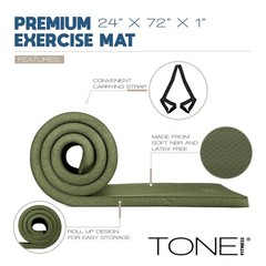 Premium Extra Thick 1-Inch High Density Exercise Mat with Carry Strap – Non-S…
