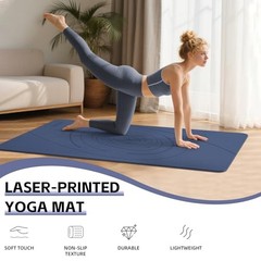Large Yoga Mat Thick, 76″x32″x0.31″Wide POE Exercise Mat with Non Navy Blue