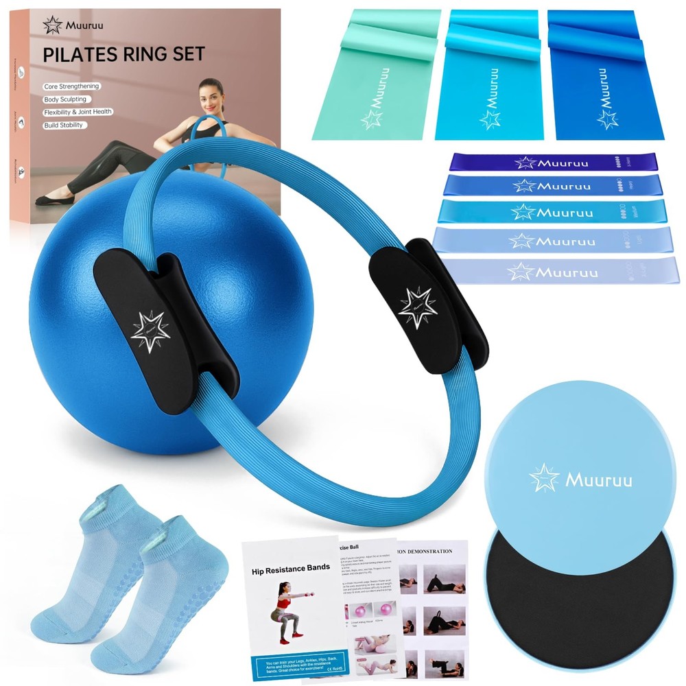 Pilates Ring Set, Essentials Kit for Home Workouts Women, 18-Pieces