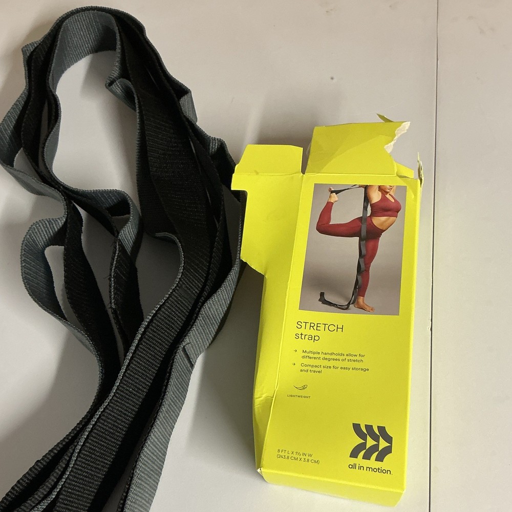 All in Motion Stretch Strap Yoga Strap 8ft x 1.5in Black/Gray Nylon No Fastener