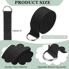 Yoga Strap with Adjustable Metal D Ring Buckle, 10.5ft & Black