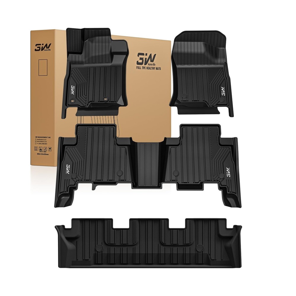 3W Floor Mats for Lexus GX460 2014-2023 (only for 7 seat), TPE All Weather Cu…