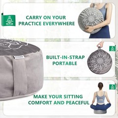 Meditation Cushion, Traditional Tibetan Meditation Pillow Calmly Grey & White