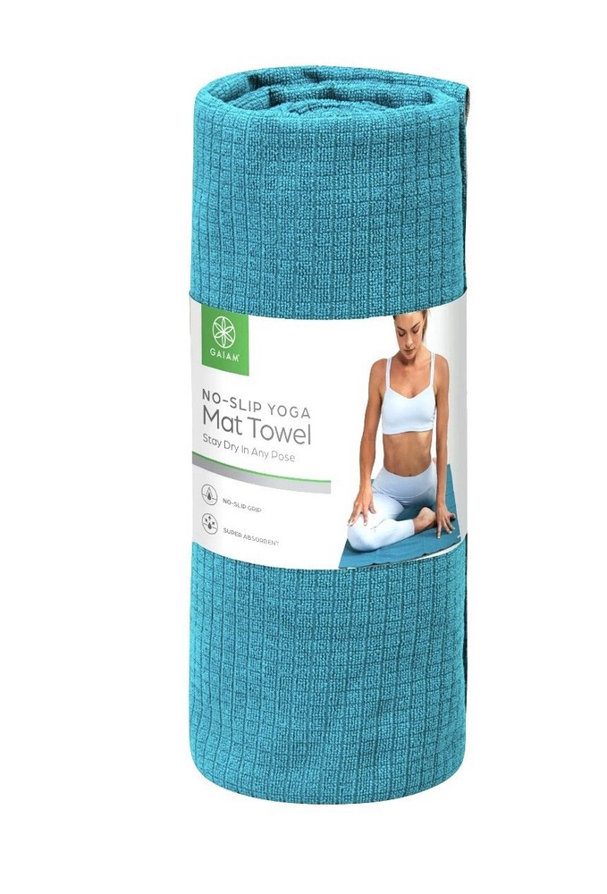 Gaiam Non-Slip Super Absorbent Microfiber Yoga Mat Towel Blue 24×68 in