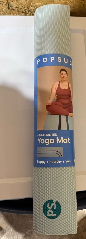 Popsugar PS 5mm Printed PVC Gray Yoga Mat 24”x68” Textured Surface Fitness NEW