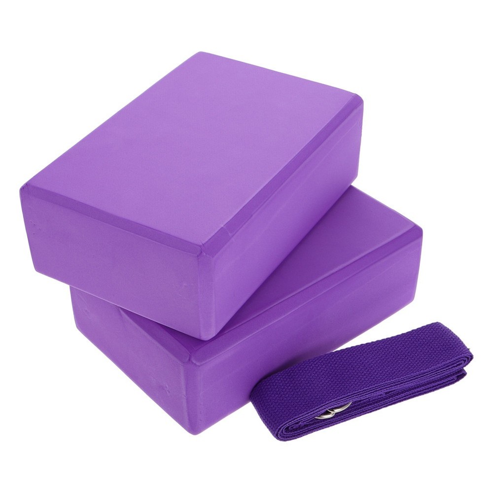 3Pcs Compact Eva Yoga Blocks and Durable Strap Set for Yoga Pilates Workouts