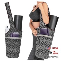Yoga Mat Bag with Large Side Pocket & Inner Zipper Pocket Yoga Bag Boho Black