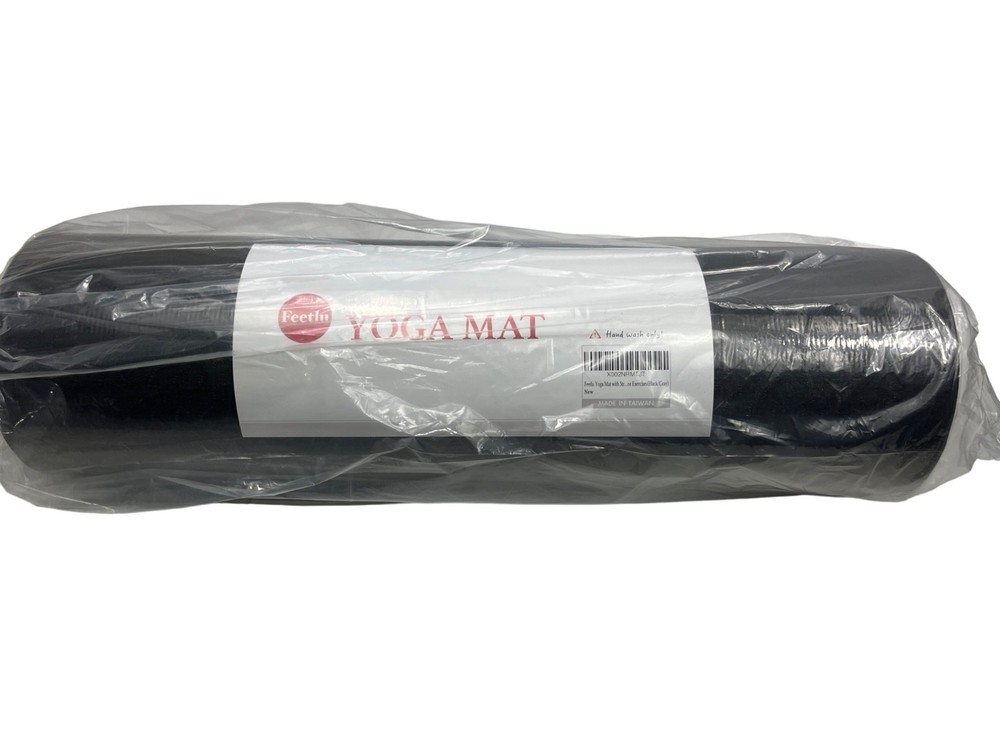 Feelfit Yoga Mat With Strap Black & Gray Non-Slip Eco-Friendly Lightweight C237