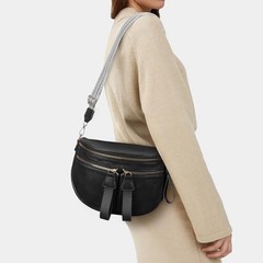 Black Leather Crossbody Fanny Pack – Large Leather Bum Bag for Women