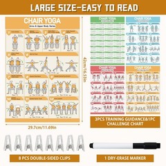 Chair Yoga Poster Set for Seniors & Beginners-3 11.8X16.5inch, colorful