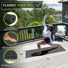 Yoga Mat 1/8” (3mm) Thick, Extra Long 72-Inch Lightweight Fitness Mat with No…