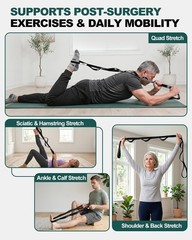 Non-Elastic Stretching Strap with Loops for Physical Therapy & Rehab, Knee Hi…