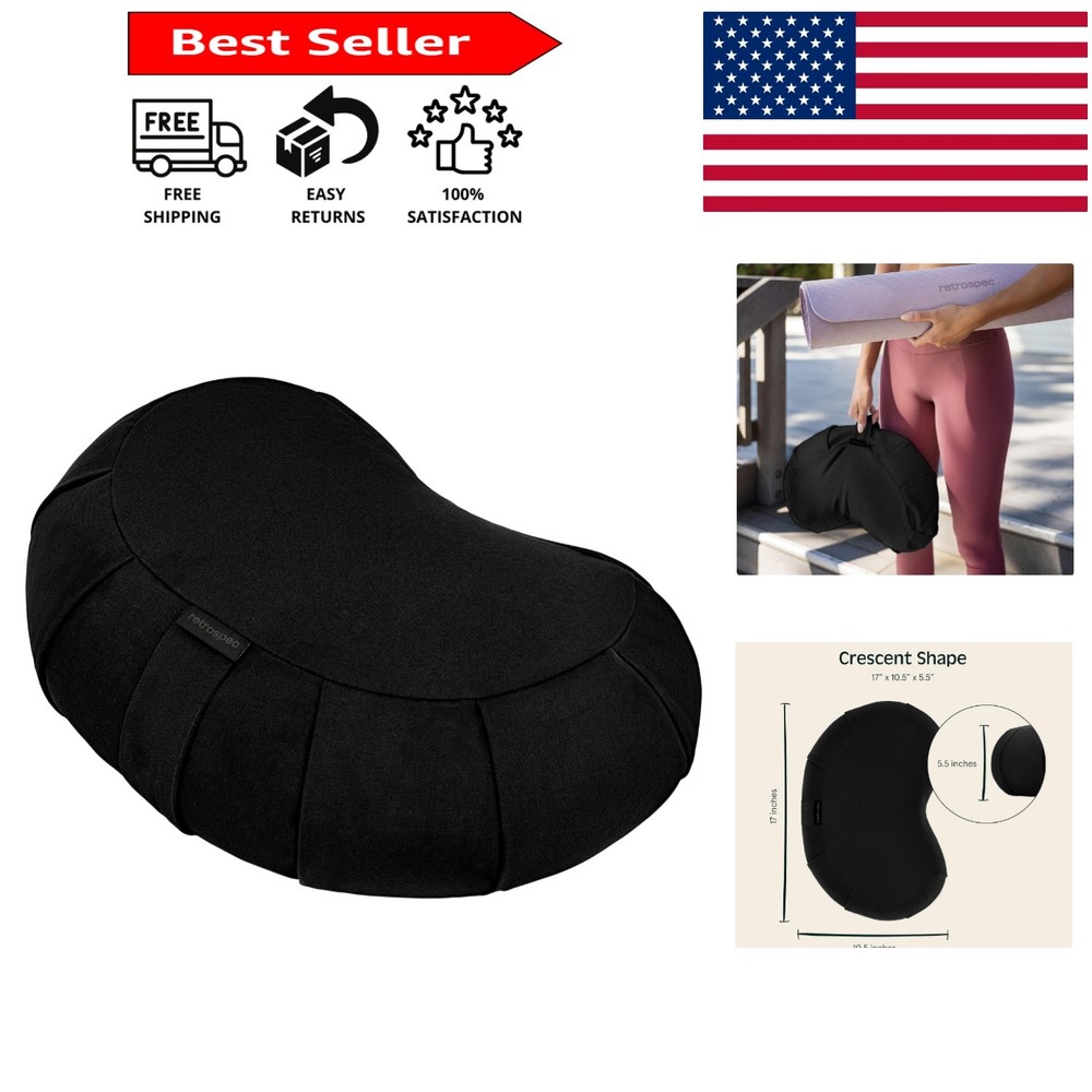 Customizable Firmness Zafu Meditation Pillow – 100% Cotton, Black Crescent Shape
