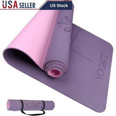 Non-Slip Yoga Mat W/ Alignment Lines TPE Dual Surface Fitness Pilates Training