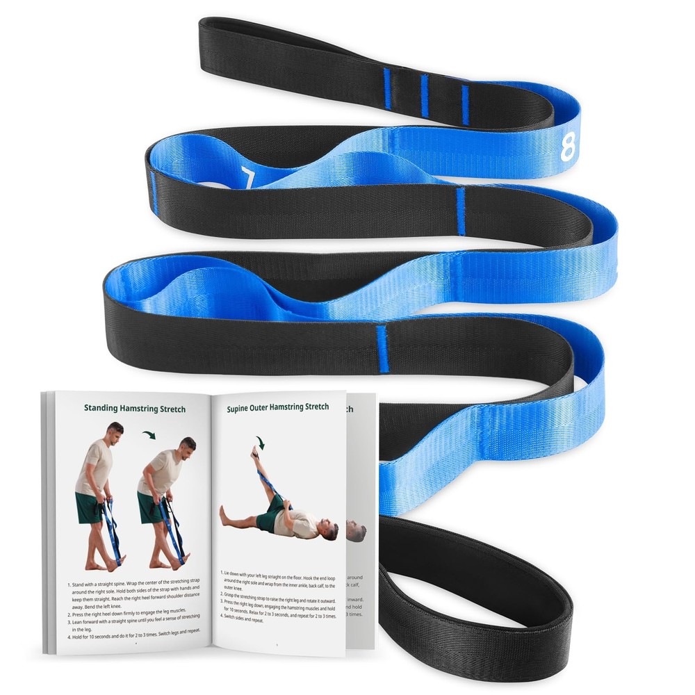 Stretching Strap for Physical Therapy, Non-Elastic Yoga Strap with 10 Loops, …