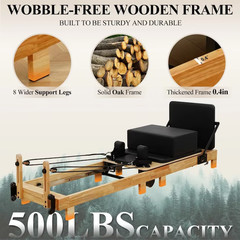 SYEDEE Wood Pilates Reformer Machine Home Workout Yoga Strength Training Bed