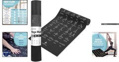 5mm Thick Yoga Mat – 68″ Black Non-Slip Mat with 70 Printed Poses for All Levels