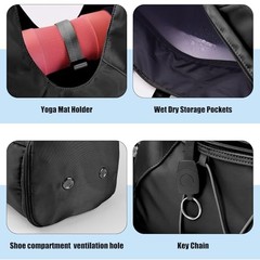 Gym Bag For Women With Yoga Mat Holder & Shoe Compartment & Wet Dry Black