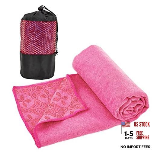 Hot Pink Non-Slip Yoga Towels with Grip Dots – Super Hot Pink