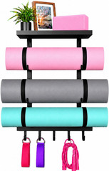 Yoga Mat Holder Wall Mount, Yoga Mats Rack with Double Floating Shelves, Yoga Ac