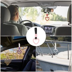 2Pcs, Heart Shaped Car Handle Straps Pink (Black Strap)