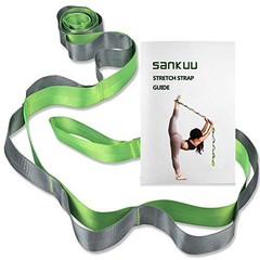 Yoga Straps Stretching Strap with 12 Loops Workout Poster, Straps Green+Grey