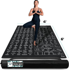 Extra-Large Instructional Yoga Mat with Poses Printed on It – 3X Bigger & 2X Wid