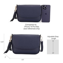 Small Crossbody Bags for Women Trendy Flap Saddle Purses with Tassel Navy