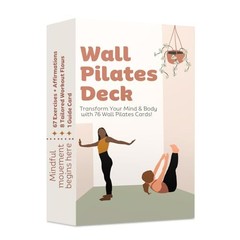 Wall Pilates Workout Cards for Women, 76 Large Hand Drawn Exercise Deck with