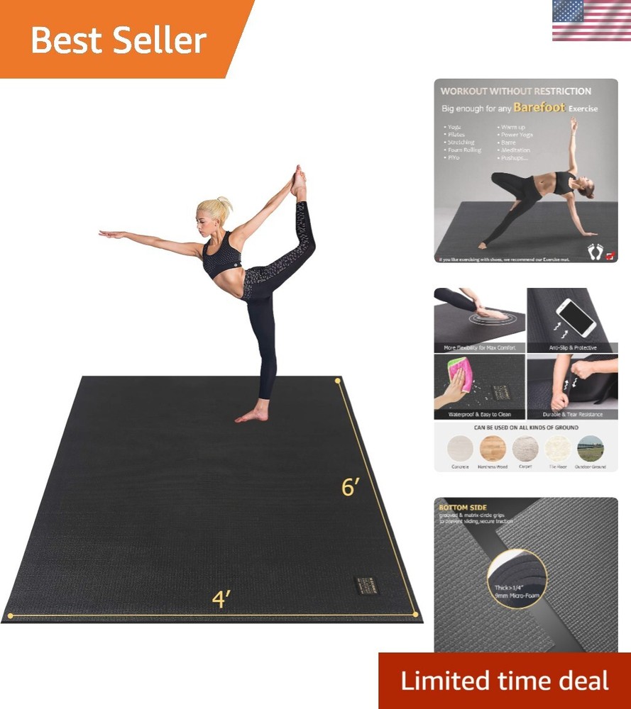 Large Yoga Mat 6’x4’/6’x6’/7’x5’7mm/9mm, Extra Thick Workout Mats for Home Gy…
