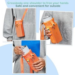 Water Bottle Sling Holder Crossbody, Adjustable Strap Carrier with Zipper 24