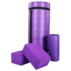 BalanceFrom 71″x24″ Anti Tear Yoga Mat w/Strap, Knee Pad & Blocks,Purple (Used)