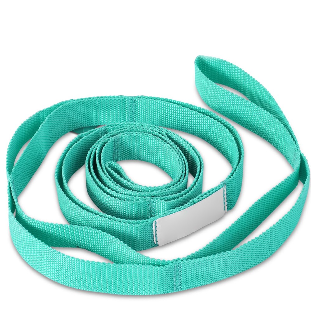 Non Elastic Yoga Strap,10 Loop Stretching Band For Therapy,Workout,Fitness, Blue