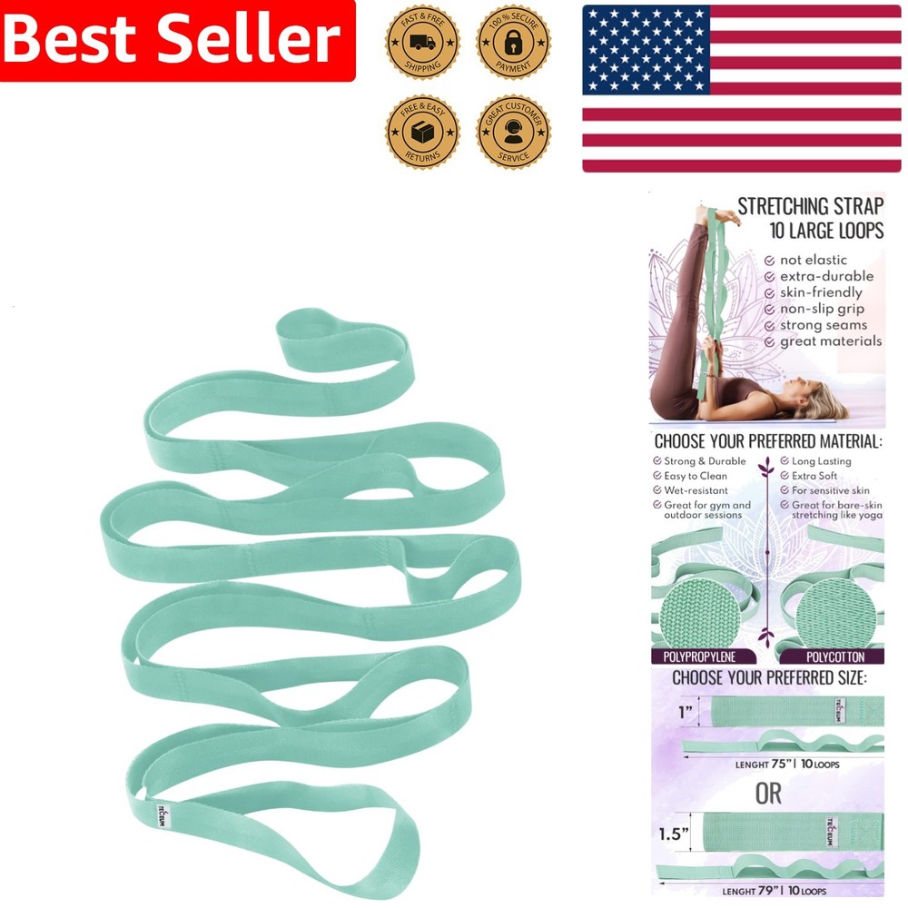 Yoga Stretching Strap 10 Loops Non-Elastic Leg Physical Therapy Rehab Green